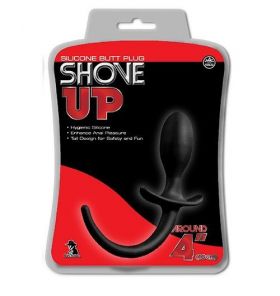 F06I010A00-010 Чёрная анальная пробка с хвостом SHOVE UP 3.5INCH BUTTPLUG WITH TAIL. 