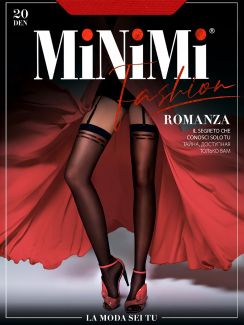 Черные чулки с сердечками под пояс MiNiMi Romanza 20 DEN Nero S/M