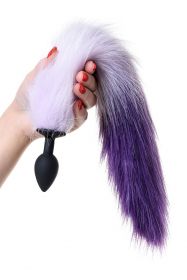 731443 АНАЛЬНАЯ ВТУЛКА С БЕЛО-ФИОЛЕТОВЫМ ХВОСТОМ POPO PLEASURE BY TOYFA, S, СИЛИКОН, ЧЕРНАЯ, 45 СМ,