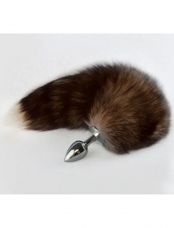 8048 Серебристая анальная пробка с коричневым хвостом 8048 Серебристая анальная пробка с коричневым хвостом